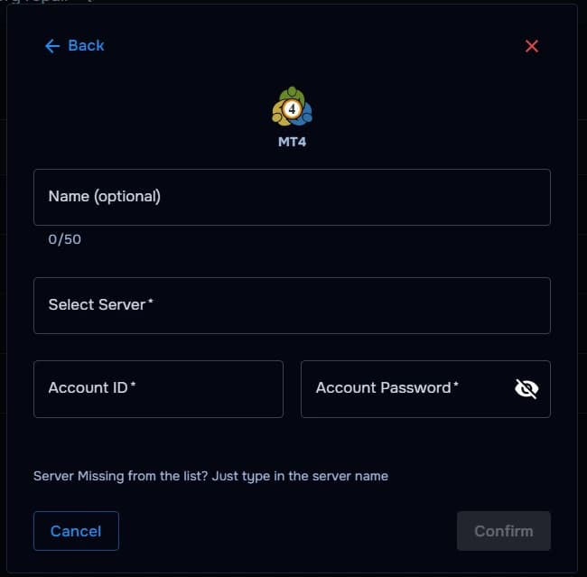 TraderWaves MT4 connection confirmed in account list