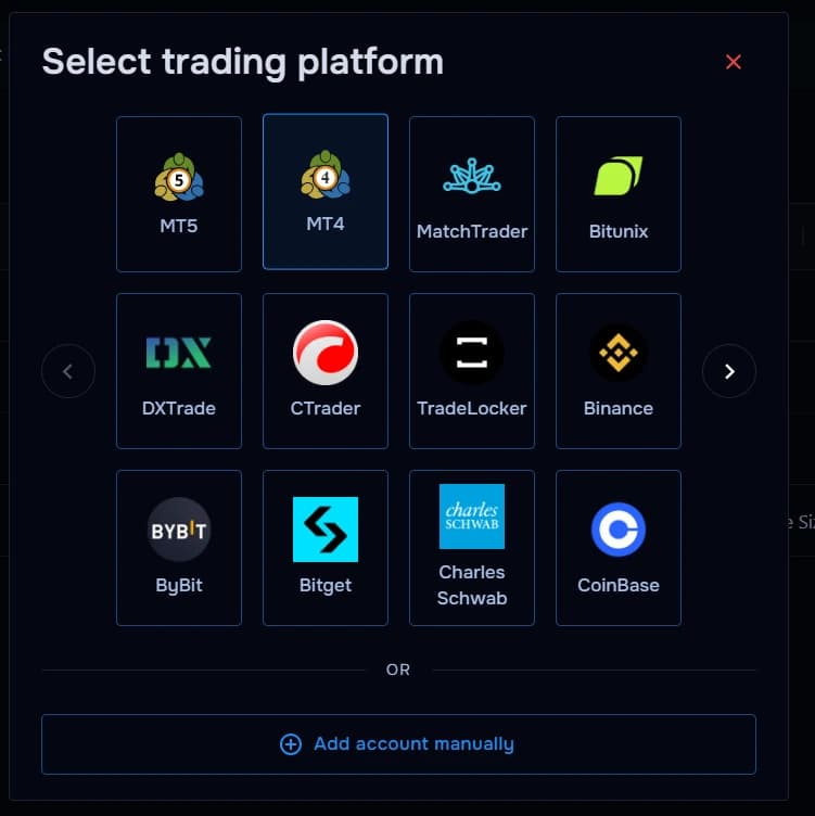 TraderWaves MT4 platform selection screen