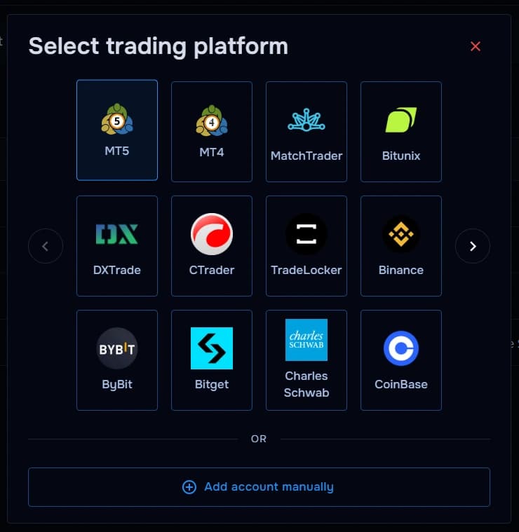 TraderWaves MT5 platform selection screen