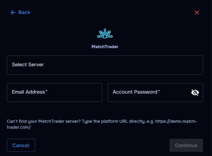 TraderWaves MatchTrader connection confirmed in account list