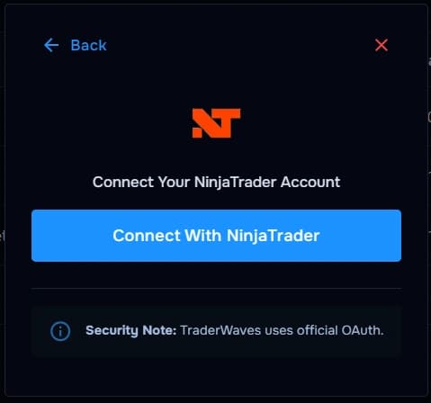 TraderWaves NinjaTrader connect — start OAuth from the app
