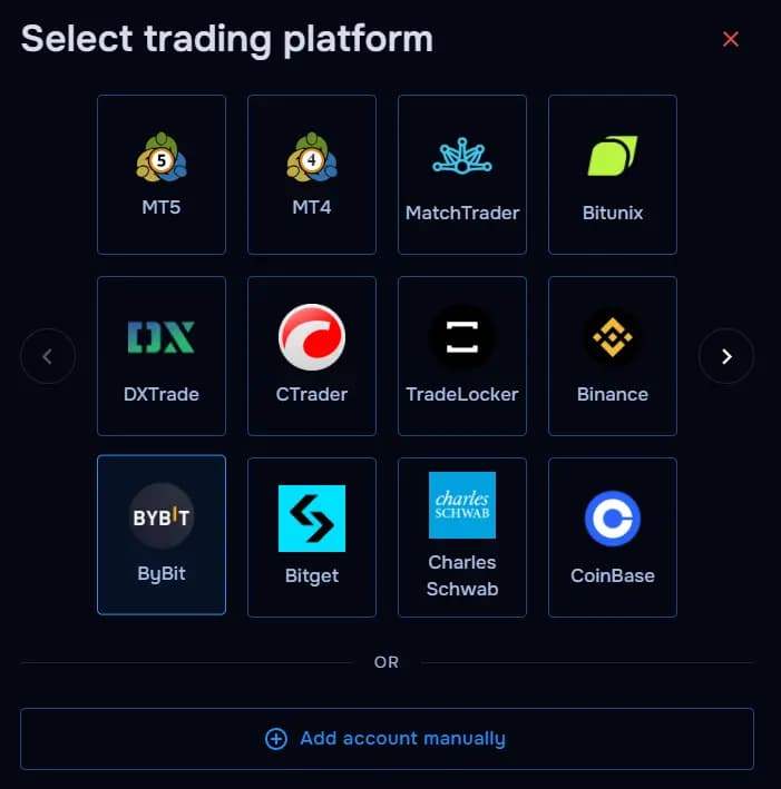 TraderWaves Bybit platform selection screen