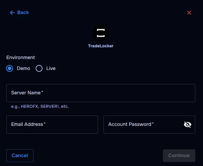 TraderWaves TradeLocker connection confirmed in account list