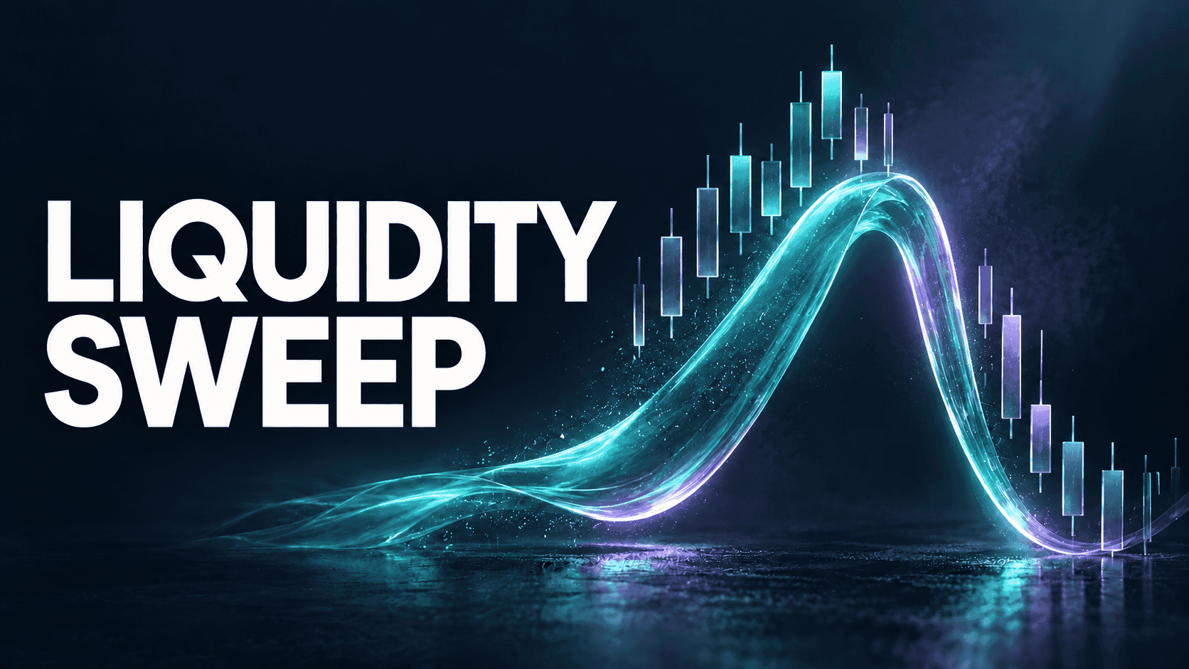 Liquidity Sweep title beside a glowing candlestick path that rises and then falls back