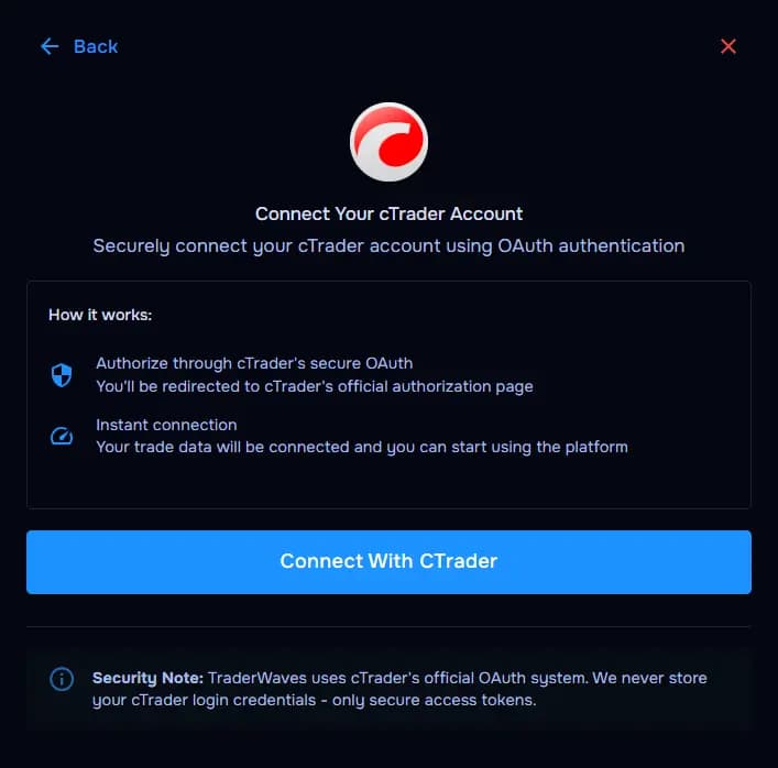 TraderWaves cTrader OAuth sign-in and authorization flow