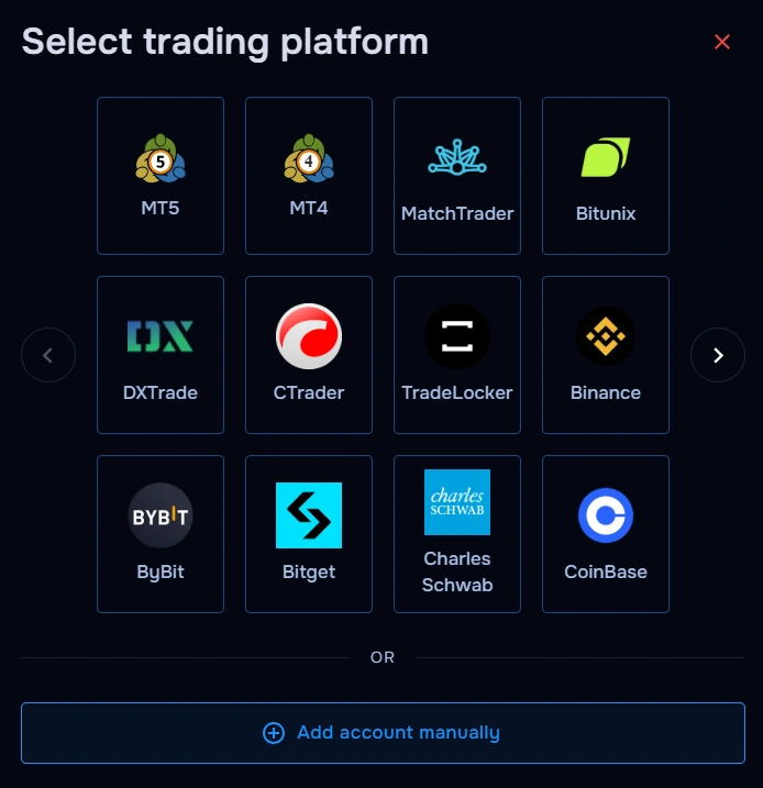 TraderWaves manual tracking option selected